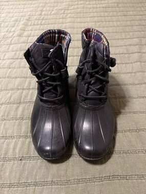 Sperry Black Duck Boots with Plaid Lining